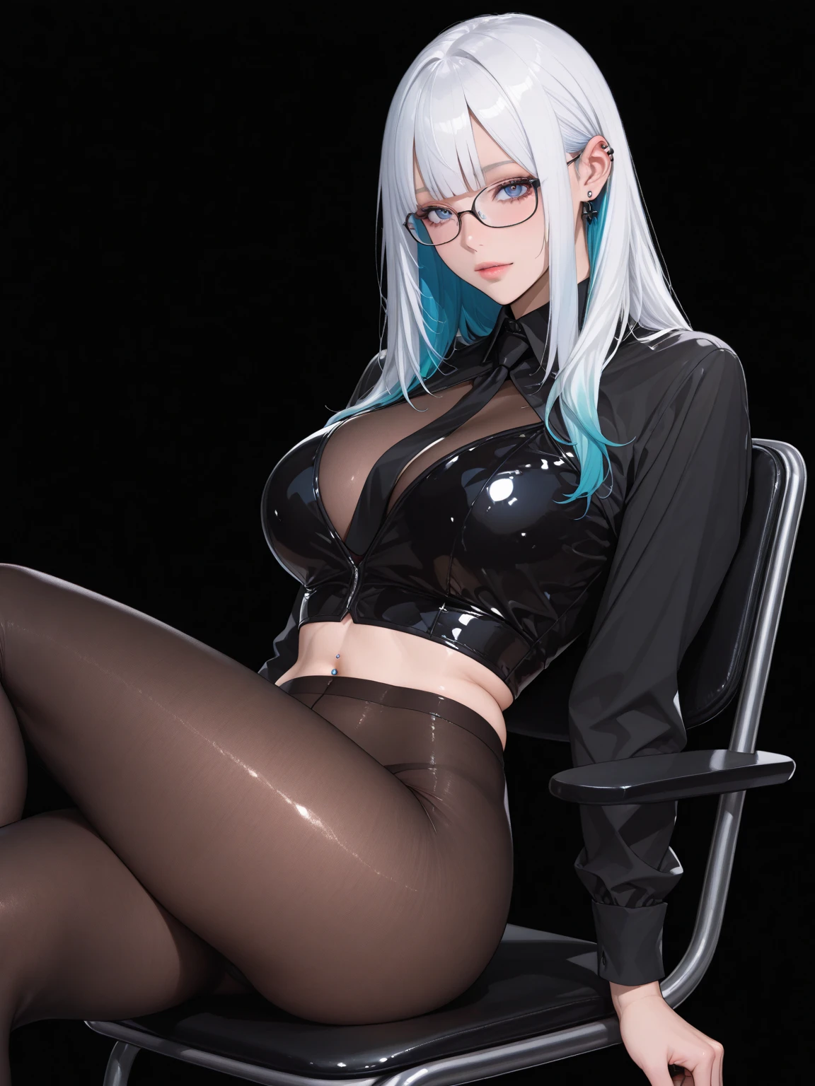 nsfw, Masterpiece, top quality, highly detailed, ((A woman is excited by mastue wearing only sexy panties)), Axcitembarrassed face, half-open lips, closed eyes, Raise her chin and face up, Squatting down and spreading her legs apart, touching the genitals between her thighsful mature young round baby face swedisn, well-shaped small nose, wearing black frame glasses, long pink hair ponytail with bangs,