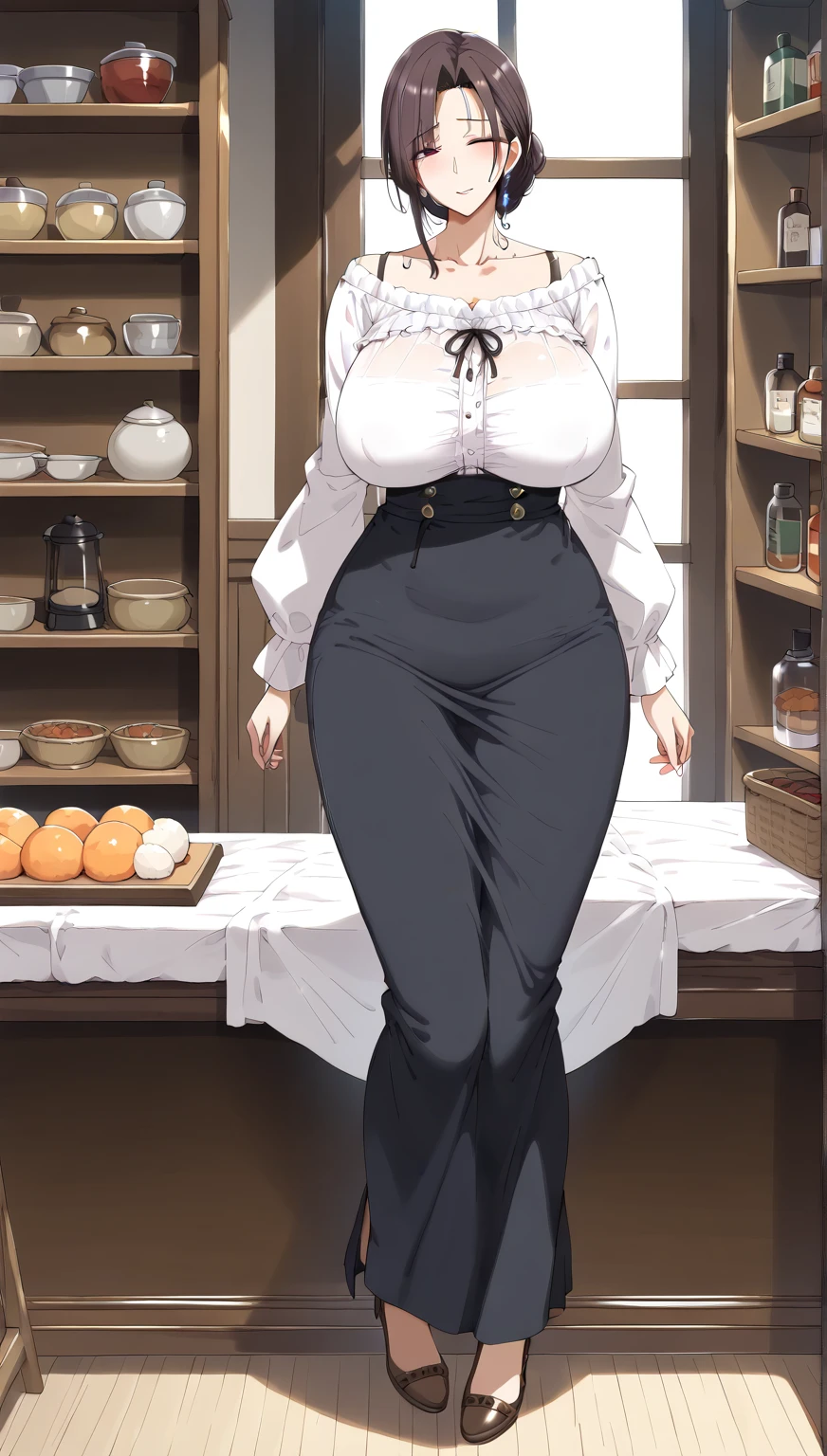 Mature female, plump, magician, full body image