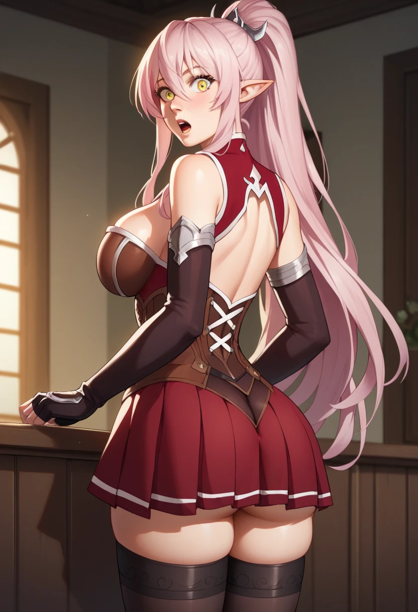 (Masterpiece, Best Quality:1.2), 1 girl, Alone, asuna, Star, sword art online ,standing_to divide,
, wide,negro sleeveless short vest,pink skirt,negro