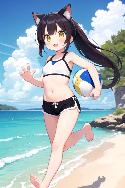 Beach, summer festival, live, music, artist, sweat, girl, front teeth, ponytail, tank top,
