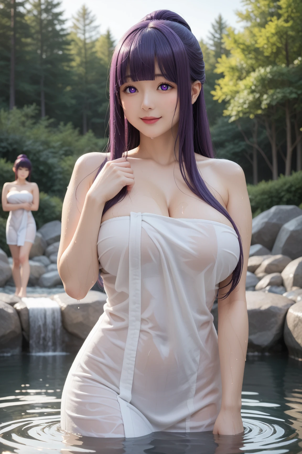 Sheer tank top、Transparent nipples、Big Tits、See-through underwear、pantyhose/stockings、Snow Mountain、Leaning forward、Purple Hair