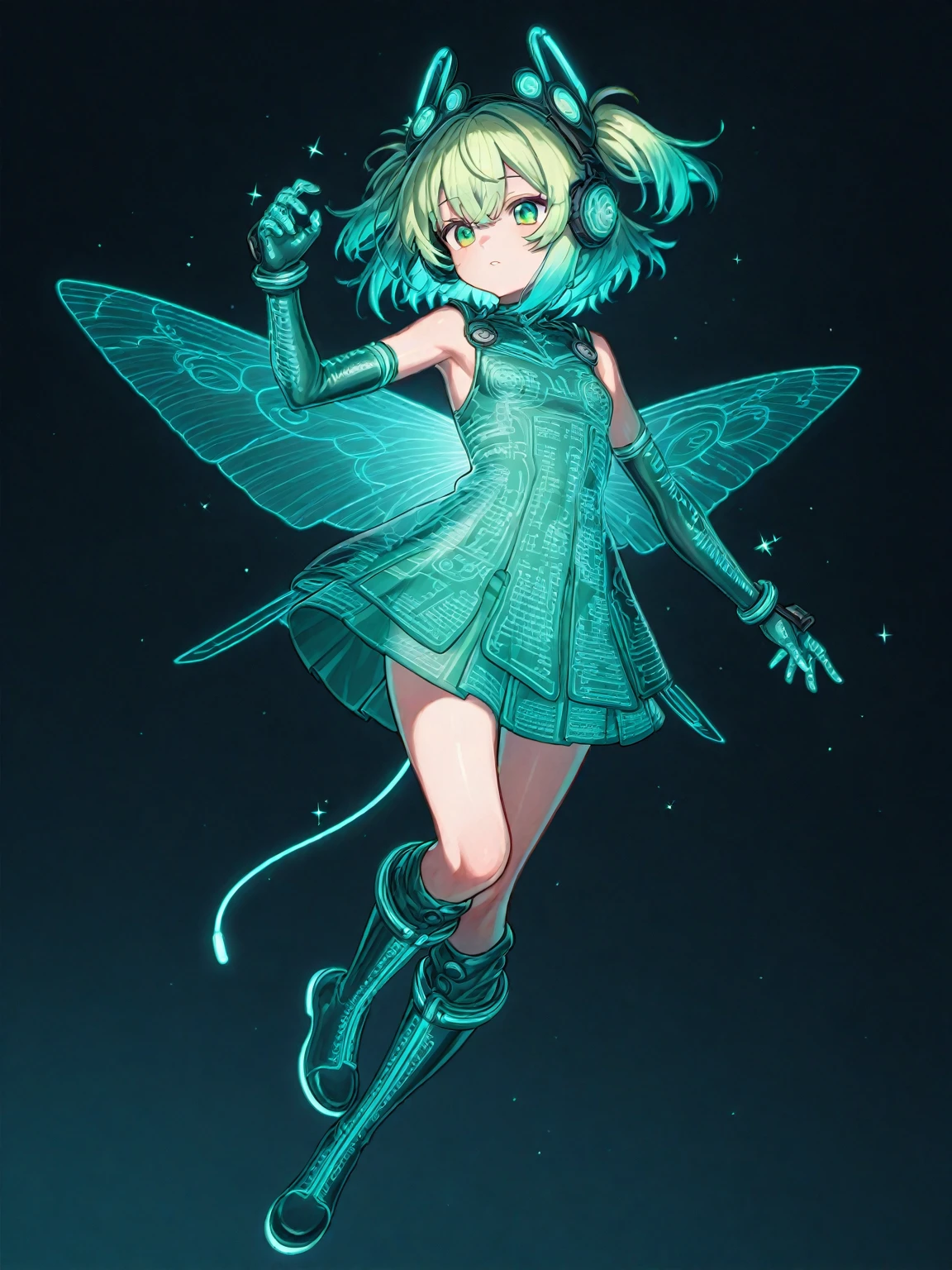 (succubus:1.2), (1 girl:1.2), (refreshing eyes:1.1) ,(crazy smile:0.8), (flat chest), (dress), (glitch digital glowing wings), (beautiful detailed eyes:1.0), (detailed face:1.0), (one hand on hip:1.2), psychedelic art, glitch art, abstract art, concept art, (point_color:1.4),(RGB Splitting:1.3),(god rays), (extremely detailed light), (science_fiction:1.2), (trippy:1.2),(colorful ink ), (floating colorful ink droplet ), (triangle shape:1.3), (Lilith of night:1.3), (data flow), (gradient_background:1.1),(glitch background),(pixel digital halo:1.2), (fluorescent graffiti :1.2),(neon light:1.2), (glowstick:1.2), (floating triangle glass fragments:1.2)<lora:SilvermoonMix02_2:1>, <lyco:GoodHands-beta2:1.0>, (abstract art:1.2), fractal art, psychedelic art,, __color__ theme, dark theme, flowers, cat ear fluff, (neon color), hyper fusion, cyber, hair ornament, somber expression, dark __color__ accent, masterpiece, best quality, ultra high res, award-winning art, highly detailed, beautiful aesthetic, ethereal, bubble atmosphere, (__emotion:1.2), heat haze, (summer shimmer:1.3), __aesthetic__,white hair,green eyes