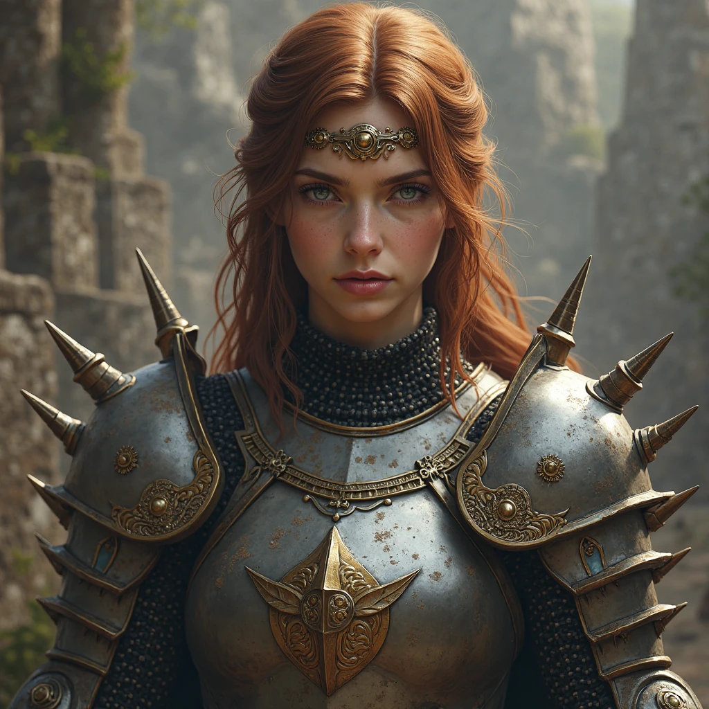 Style-Kilt, mdjrny-v4 style, Realistic role-playing face portrait painting of a beautiful rpg champion, scar on face,  viking, tough, dirty face, pastel color, intricate details, fantasy, universe, intricate magical embroidery, very detail hair, very detail eyes, intense face, [elden ring|d &amp;amp; d] rpg portrait, octane render, cinematic lighting, (soft shadow:1.2), close up, depth of field