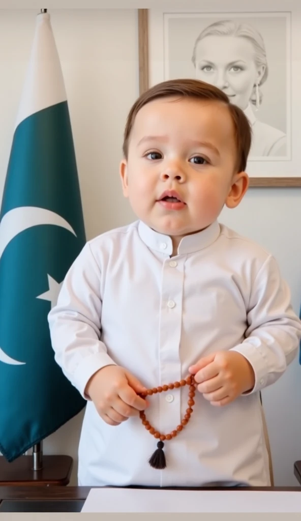 cute Pakistani ??? sitting with Pakistani flag