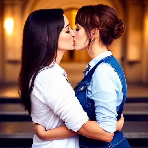 desperate women intensely kissing women, authentic (kind and tender) good woman wearing a short blazer with a very very detailed (long (fully pleated) full circle skirt) and (simple) low heeled office shoes, very very intricate hyper-detailed symmetric (attractive graceful young feminine face) with (sad, tired eyes and a shy smile), full of empathy and compassion and love, (pronounced (feminine) features), (highly detailed ultra accurate realistic) hands and fingers, (windy conditions and wind blowing), epic composition, highly detailed attributes, highly detailed atmosphere, (35mm f1.4 Kodak portra 400 photograph), extremely high quality RAW photograph, detailed background, intricate, Exquisite details and textures,