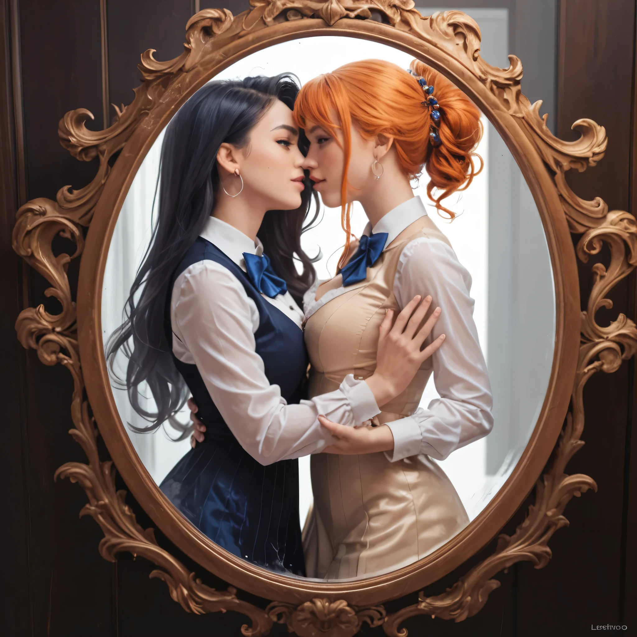Two heroic characters separated by glass, they are the mirror image of each other but one is light and the other is dark