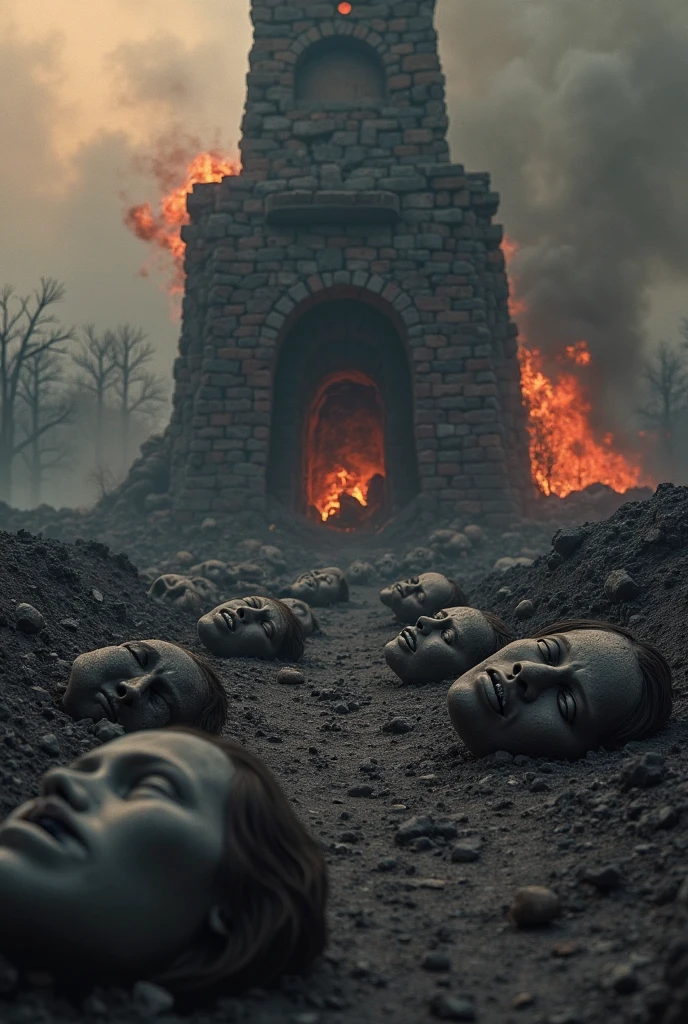 Dozens of skulls were raised to the sky, light pierced through the skulls, dark clouds turned red, the ground floor was filled with flames, the background was flat, correct anatomy, correct shape, 32K