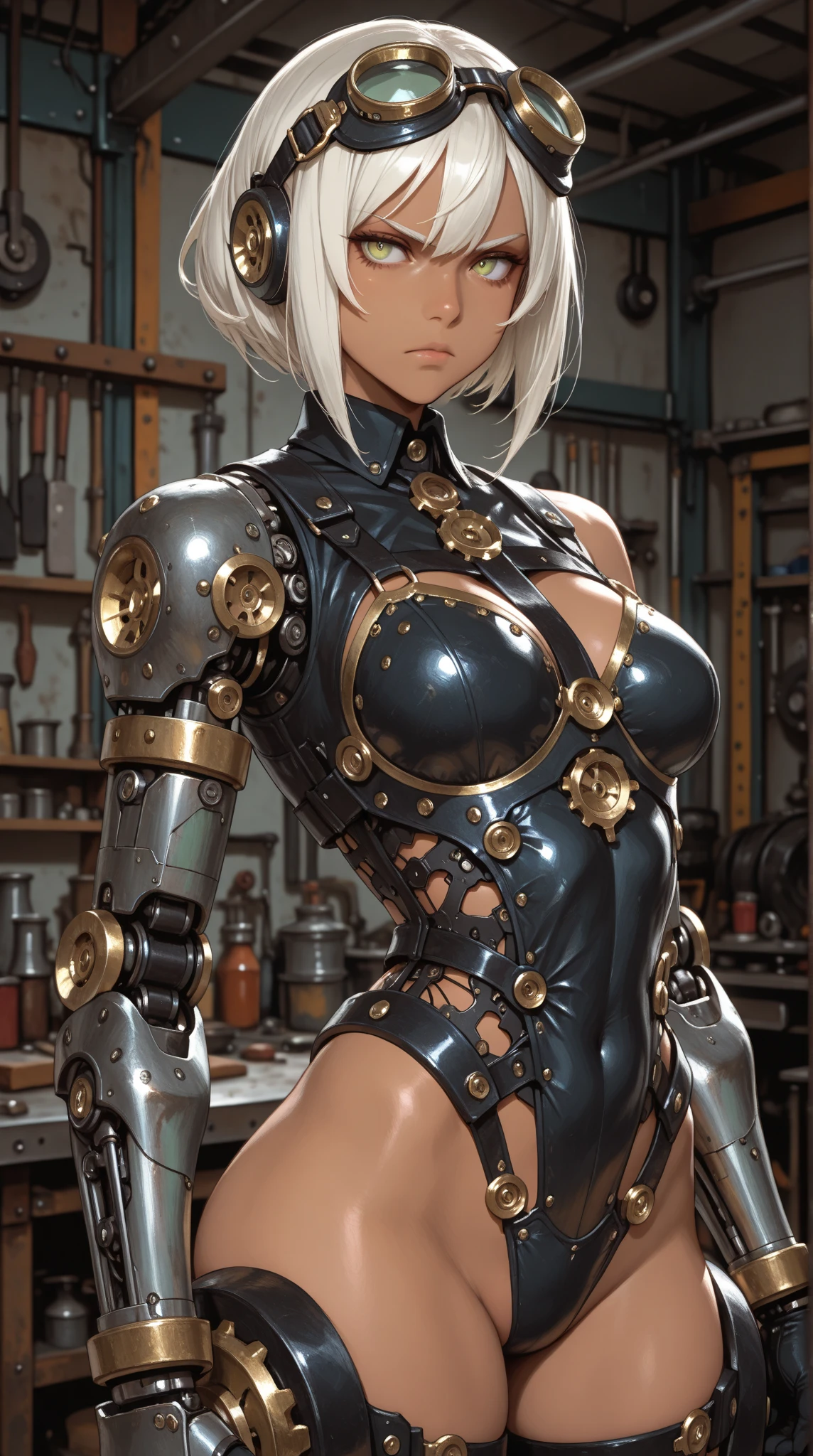 ((best qualityer)), (((clothes 100% baby blue))), (((slim))), (Muscles), (((Red suit))), ((Perfect masterpiece)), (detailded: 1.4), (absurdrez), (((gold and white bob hair))), (((full body fitness, neckline showing part of the breasts)), (((short hair woman, blushful))), 21 year old woman, beautiful sexy woman, giant robot pilot, wild with perfect corpo fitness, wearing small mecha battle armor clothes, tiny thong, Simon Bisley styled for the cover of Heavy Metal magazine, clothing with Japanese cyberpunk graphic patterns, Halftone pattern and vertical stripes, earth tone, exiting the body of a giant robot
