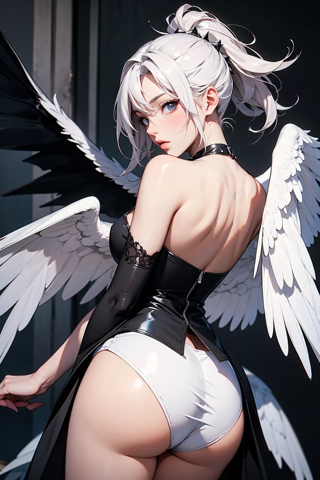 tmasterpiece,Portrait of an angel in prayer,Evil countenance,Three eyes,eye closeds,Black and white wings,A frame eroded by darkness and light