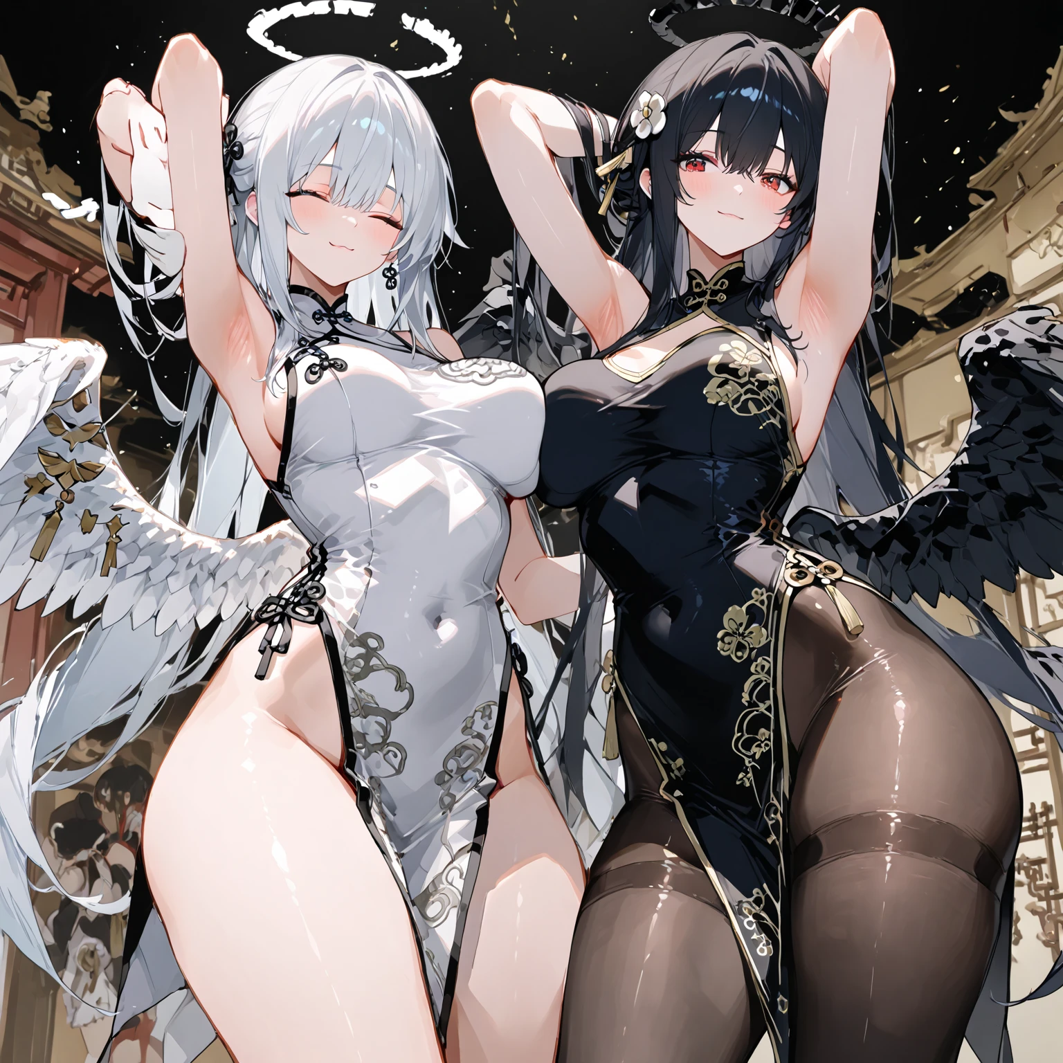 (Finest quality)),(超A high resolution),(ultra-detailliert),(Meticulous portrayal),((best pictures)),(Finest works of art),Ultra-Precision Art,The art of astounding depiction, Fantasyart:1.5, (((Asymmetrical costumes:1.8))),(One Female Fallen Angel with Angel and Devil Wings:1.5),((((Angel and Demon Fusion 1.9)))),demonic wings:1.4,the angel's wings:1.4,