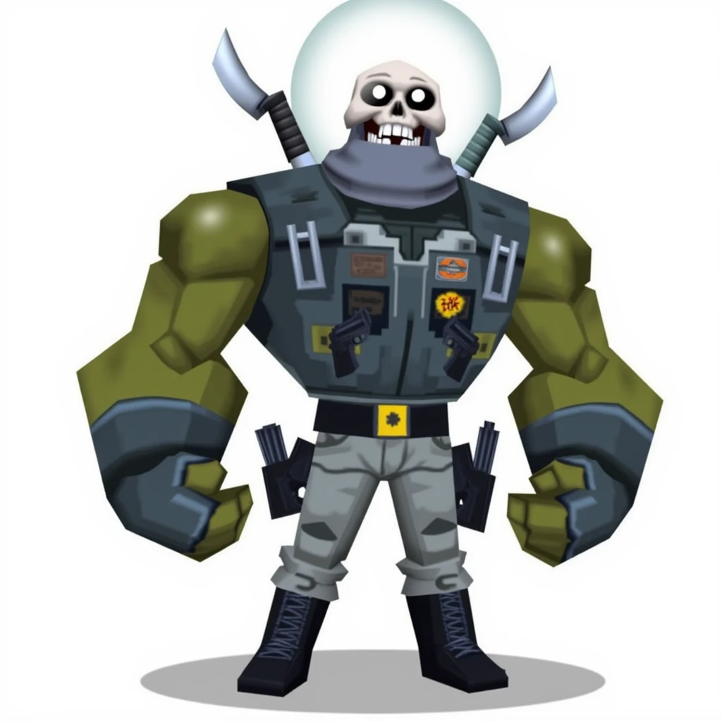 full body view of a robot mixed with a incubator, having muscular green arms, living human skull inside the robot mixed with the incubator, brawl, brawl stars