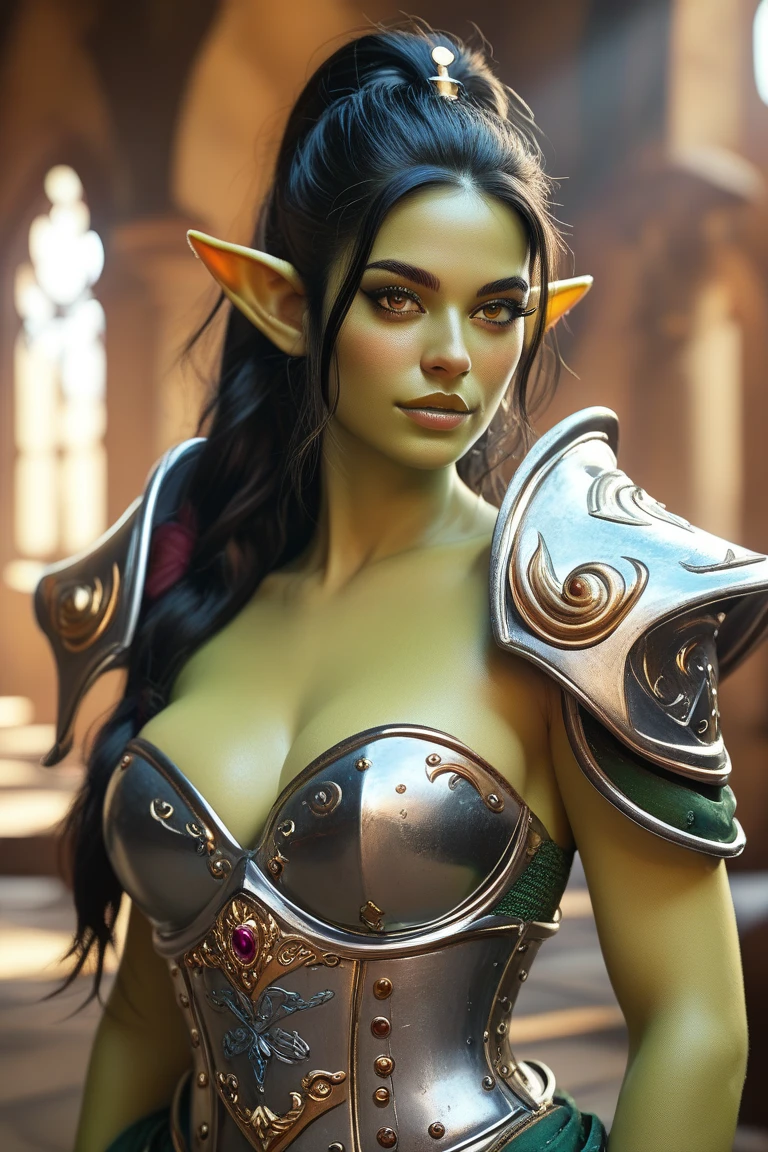 masterpiece, a beautiful elf with a perfect and sensual face, her fit body is made of hyper-realistic snake skin (todo cuerpo piel de serpiente), great detail of textures. The elf is a beautiful superhero, strong hard breasts, sexy image, intricate details. The background is Gotham City (Batman's city).
