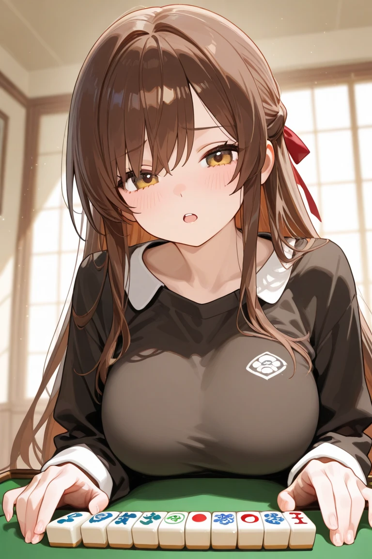Brown Hair Permanent twin tails
Parallel eyes with gray pupils
Mature-looking
Large breasts
Dark clothes with frills, cute
Quiet
Japanese anime-style