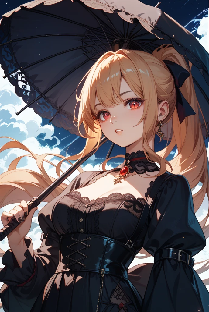(masterpiece:1.2), (highest quality:1.2), perfect eyes, perfect face, perfect lighting, 1 girl, mature woman in the field, medium blonde hair, curly hair, fine clothes, detailed outdoor background, compensate, eye shadow, thick eyelashes, fantasy, looking at the viewer, spring