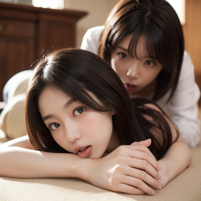 two naked girls having massage, perfectbody, oil on the body, big-ass, kissing