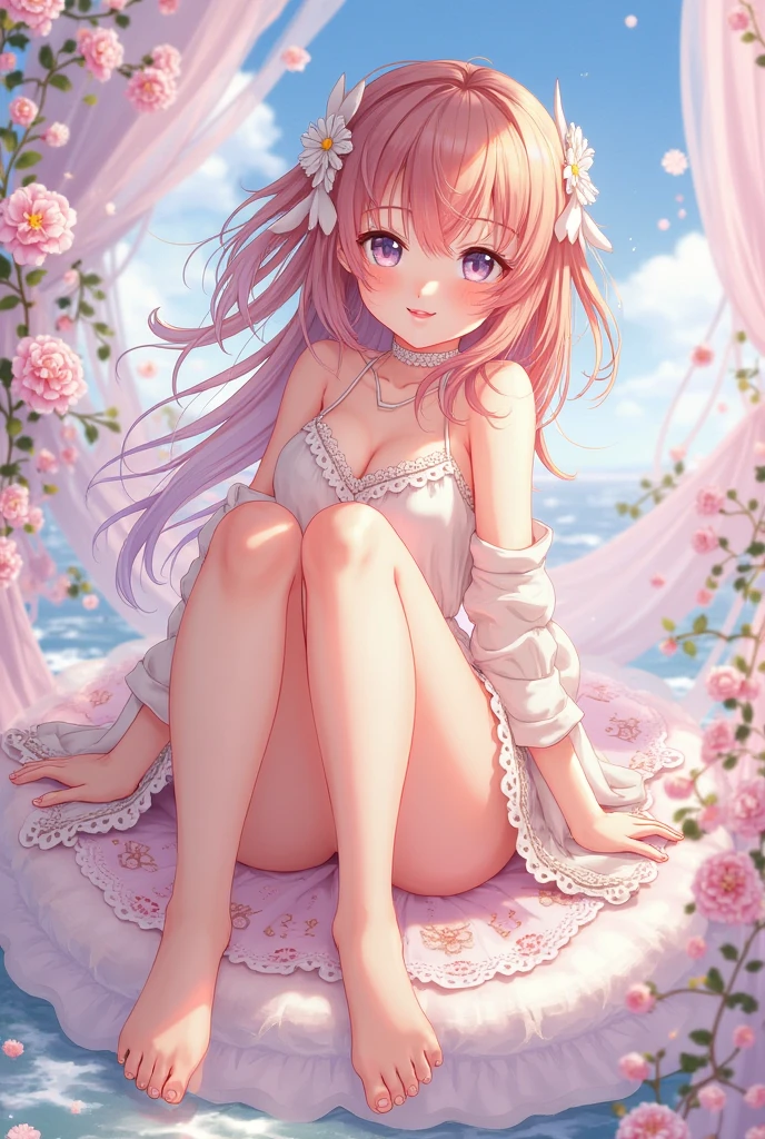 anime girl, showing her feet in a sexy way