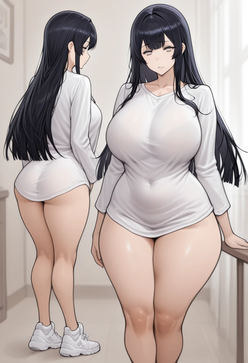 ((High Quality)) ((Perfect Autonomy 10k)) Masterpiece, Women, pale white skin, long length black hair, solo girl, Naked, big breasts, sexy body, Women with pale white skin and long length black hair Equestria Girls, full body, Standing, in the living room, in front of the TV, Women with pale white skin and long length black hair, cuerpo completo, high resolusion