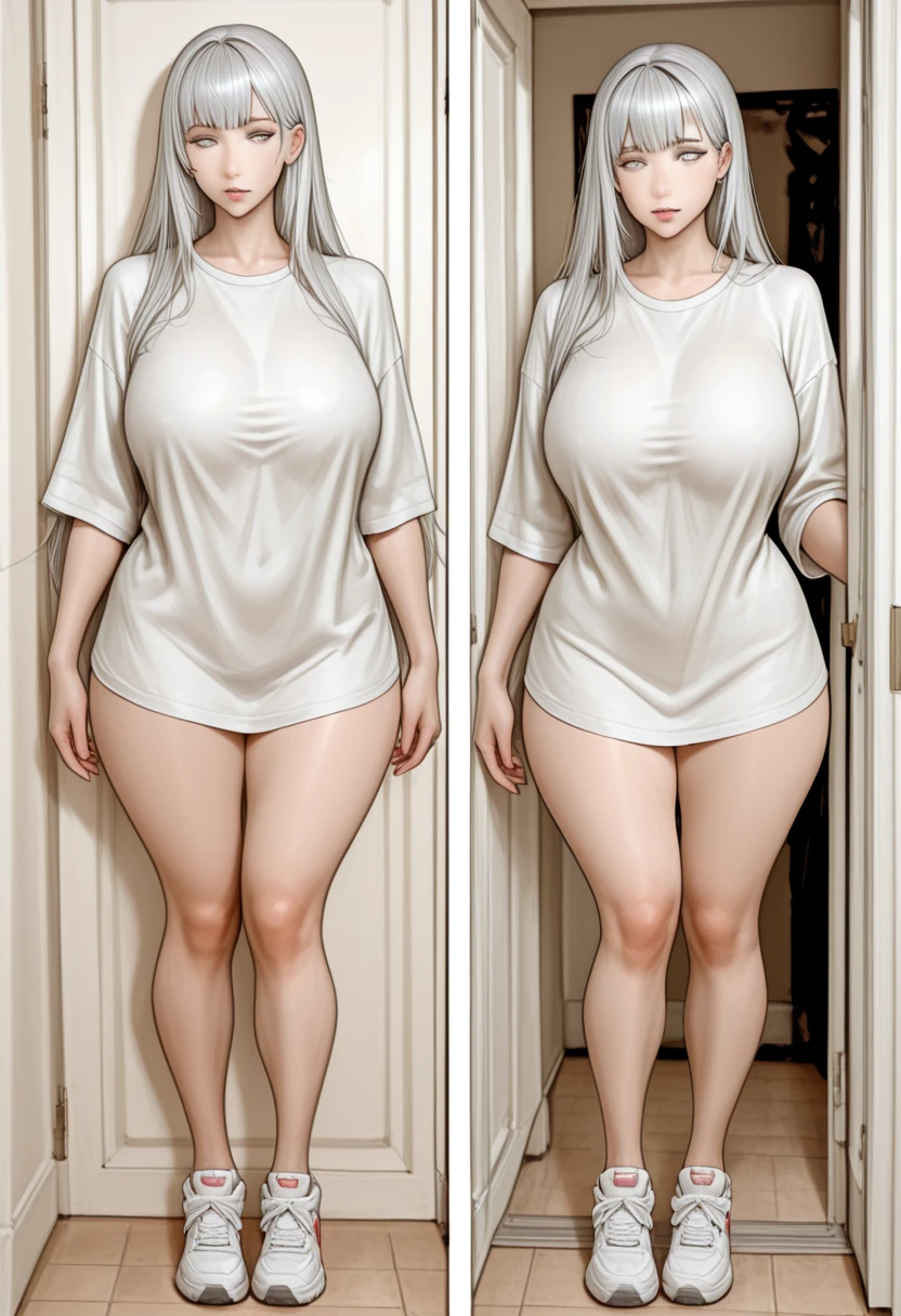(standing inside bathroom, aroused, necklace, earrings, full body, large breasts, long white hair, superb, ultra-high-definition, RAW photo, realism:1.25),(bright lip gloss, long eyelashes, smooth face, bright skin, natural shadows, wide light, depth of field, strong colors, subtle caustics:0.8),smile,(big tits),v6