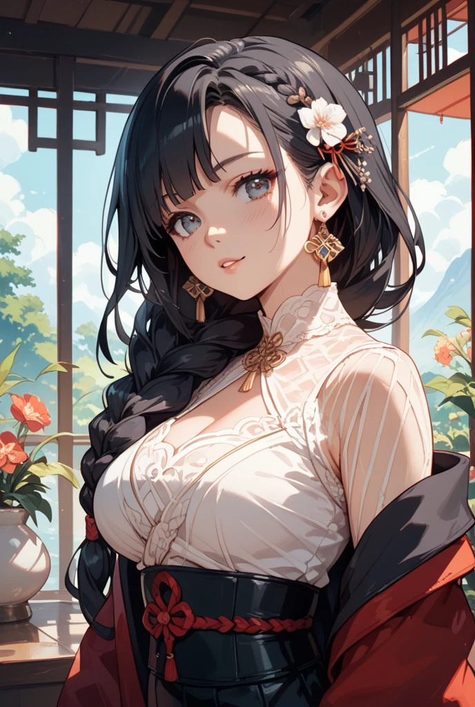 （tmasterpiece：1.2，best qualtiy），（Very detailed face，Real pictures，Realistic skin，photorealistic body，Complicated details），solo，1 milf，rcasual，ukiyoe painting，cropped shoulders，（aquarel：1.3），oiran，