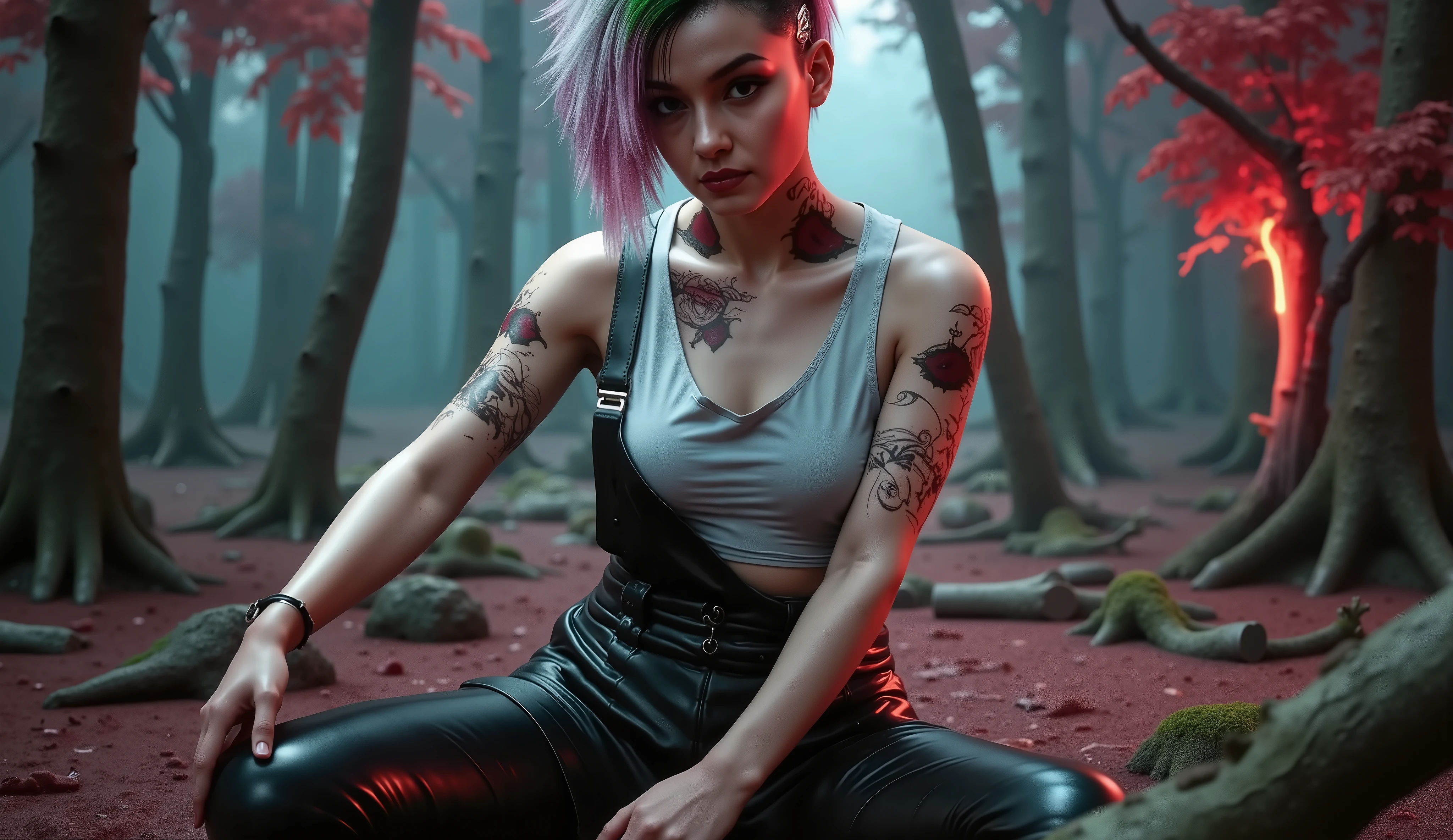 Moonscars grey irma, bloody epic poster, (white hair, white eyes, crimson sword of blood, bloody trees, dark forrest, blood splash, ciri face, scars, dark souls vibe) 32k UHD high resolution, highres, professional photography, intricate details, masterpiece, perfect anatomy, cinematic angle , cinematic lighting, (dynamic warrior pose:1) and Yoshitaka Amano, Yoichi Akizuki, Yoji Shinkawaedgray, graphite background, high detail poster UHD Official work japan style, high detail, graphitte background, red aura, moodyinnovation. aidmaMJ6.1rapid 8K Canon EOS Rebel SL2, EF100mm, f/2.8L, Macro IS USM ƒ/2.8, 100.0 mm, 1/1000 100