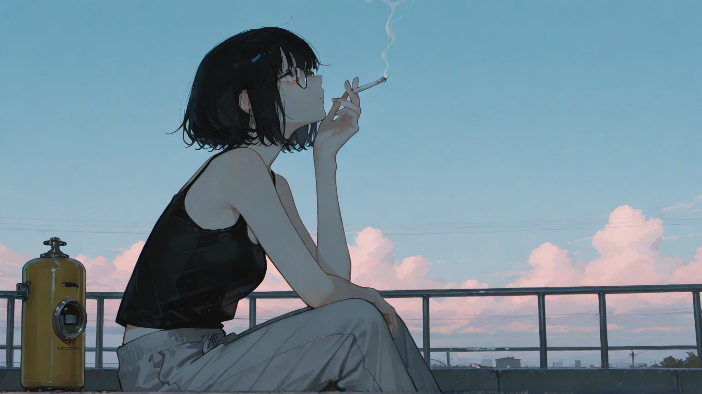 1girl、Nicotiana alata、An abandoned building、Hold a cigarette、smoking、Decadent、「I like solitude」、Nicotiana × sanderae、lipstick、Eyeshadow、half closed eyes, tegaki