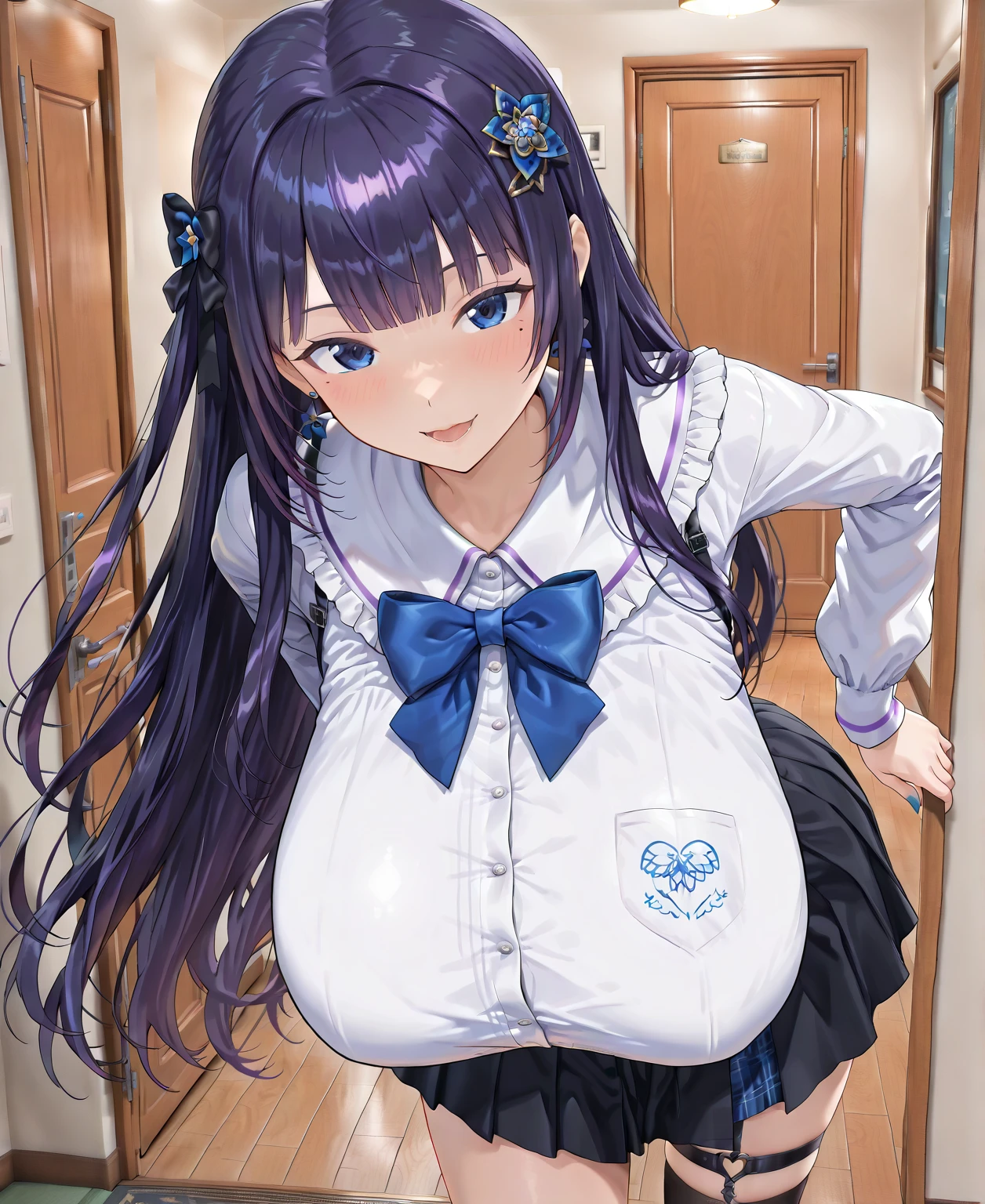 Cute big breasted girl bending over Bust size is 3 times larger than underbust 服はビキニを着ている。　My breasts are too big and saggy
