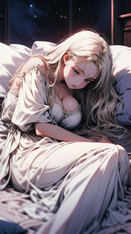 (Masterpiece level,high qulity,real photograph),Complicated details,Fantastical Atmosphere,colorful composition,A pure and beautiful girl,Delicate and detailed face and eyes,Sexy dress,Lie down in bed,spreads her legs apart,Tong,A dress with a sense of design,From above,bedroom background,detailed face, detailed eyes, detailed hands