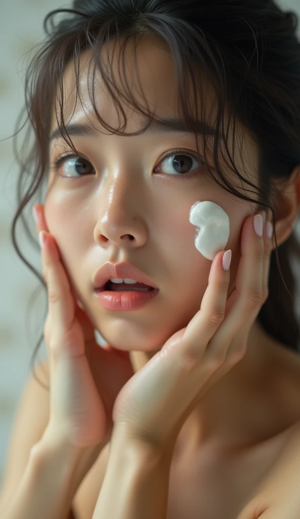 (highest quality、Tabletop、8k、Best image quality、Award-winning works)、beauty、(alone:1.1)、(The simplest pure white background:1.3)、(Face close-up:1.5)、Perfect female frontal portrait with proper space、(Fully closed lips:1.2)、Perfect Makeup、Bright lipstick、Ultra-high definition beauty face、Ultra HD Hair、Ultra HD Shining Eyes、Super high quality glossy lip、Accurate anatomy、Very beautiful skin、(Pure white skin shining in ultra-high resolution:1.1)、An elegant upright posture when viewed from the front、(Very bright:1.2)、(Semen-covered face:1.5)、Beautiful shiny black hair