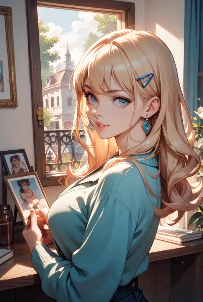 <lora:dqbianca-nvwls-v1:0.6> dqBianca,single braid, earrings, choker, orange cape, green dress, belt, <lora:from_outside_window:1> from outside window,
half-closed eyes,no pupils,empty eyes,evil smile,
cleavage,