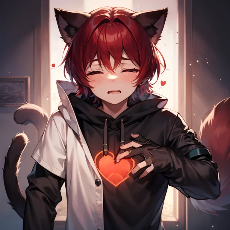 Shota,Hairy male,cat ear,furry tail,binding,Wear a collar,droolng,perspire,Shy,Love effects,Gasping,White gas,Human genitalia,nudde