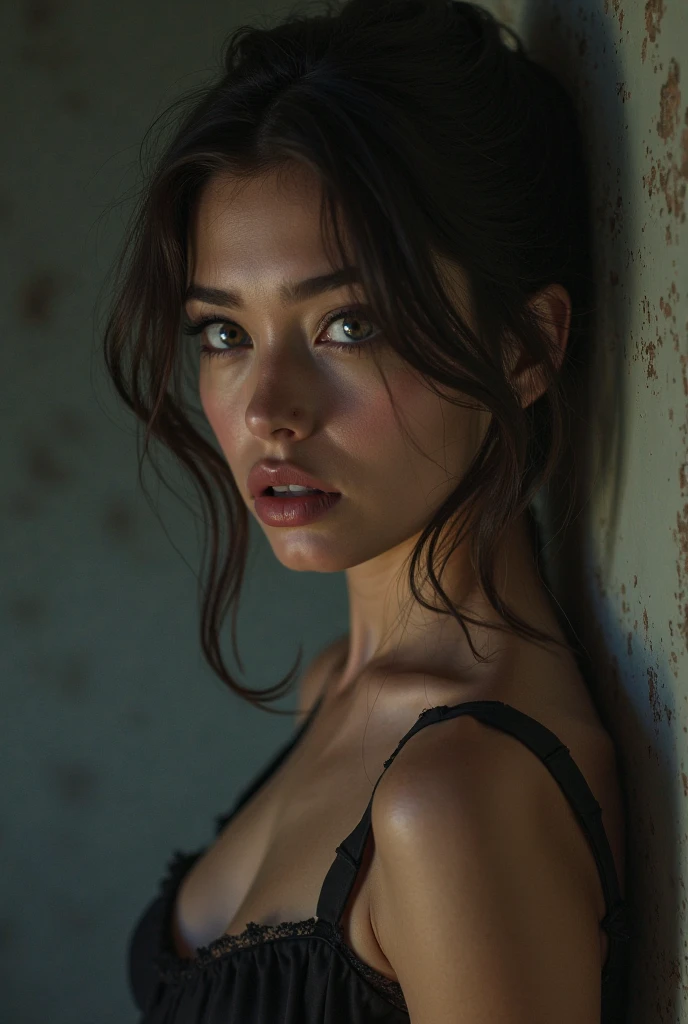 Best quality, masterpiece, ultra high res, (photorealistic:1.4), raw photo, 1girl, waist up, deep shadow, dark theme, cinematic, beautiful girl, beautiful eyes