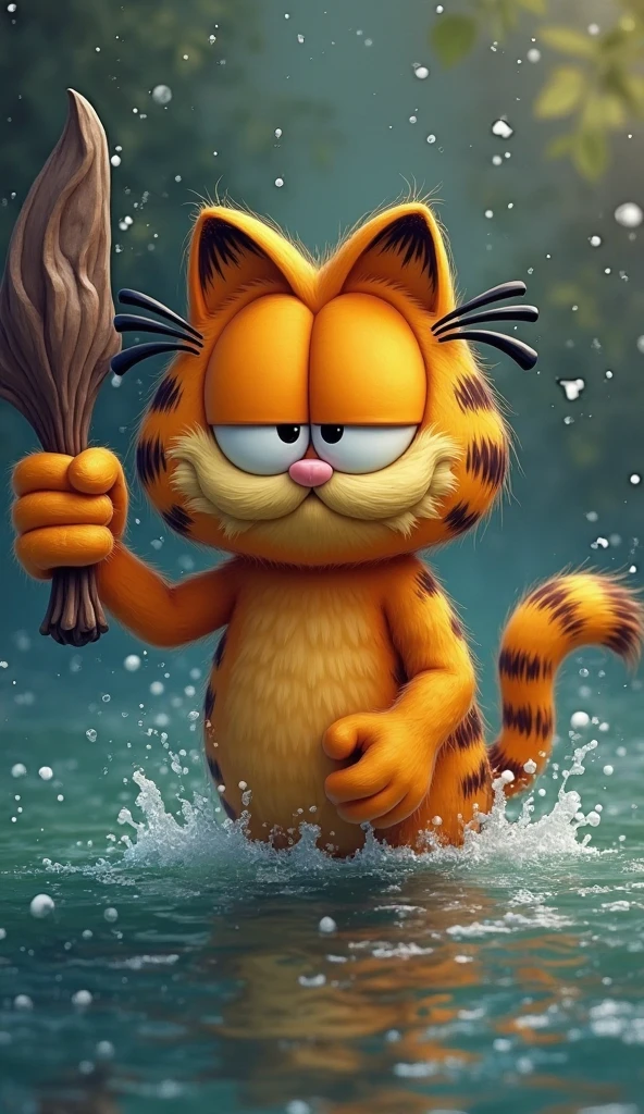 make me a British Shorthair Red cat, make it cartoonish, and that it is focused, that has a blue gradient background, celeste, also that it has bubbles, and that below the cat says the name says teacher Carmela in gold, and the cat is Garfield from the Garfield series, let it be in 3d