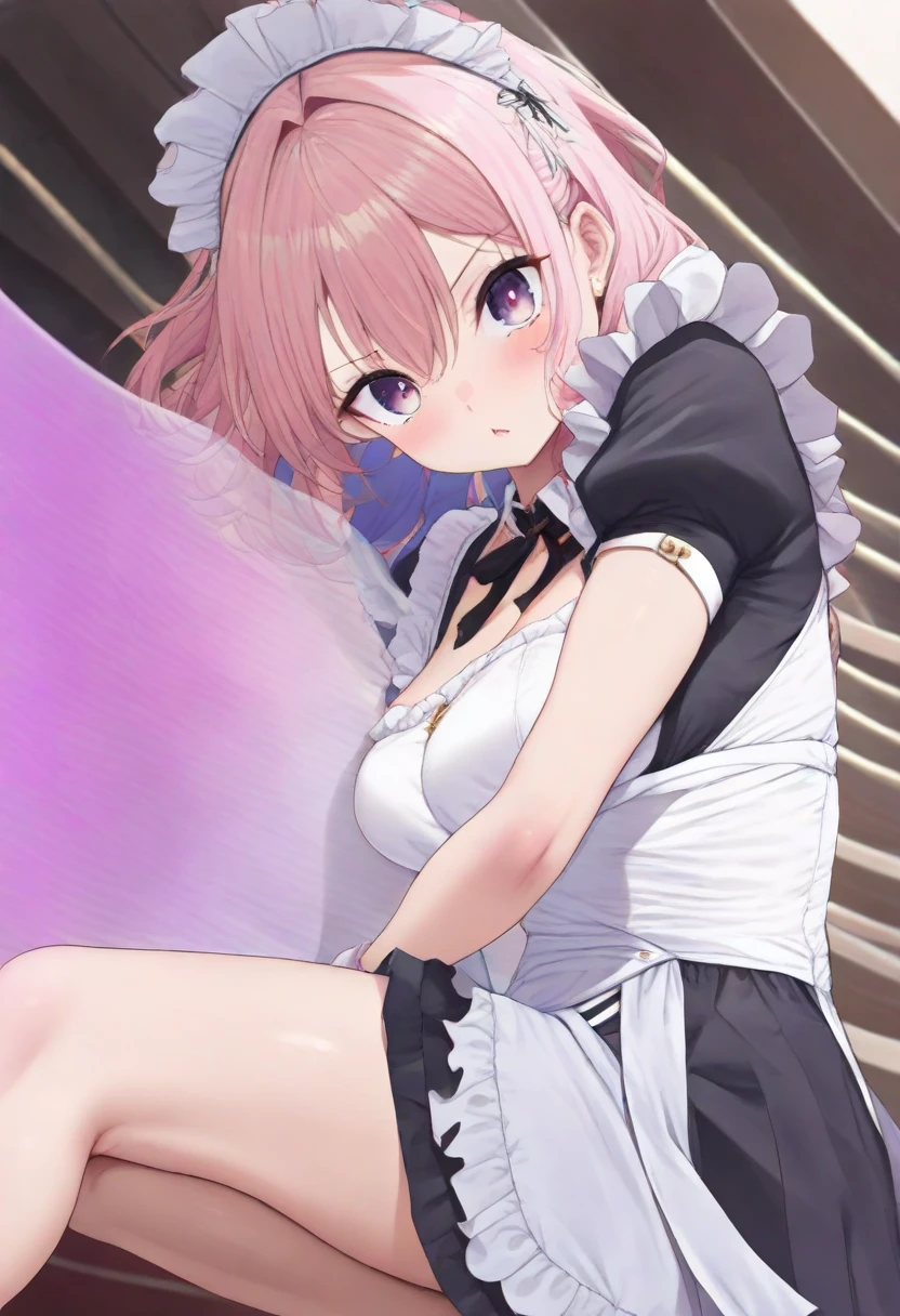ChinaDress,Chinese buildings background, solo,a 18 year old girl,170cm height,45CM bust,Pink medium long hair,purple eyelack underwear,night,gentle,Smile, ((black pantyhose)),indoors,On a white bed,(((bare armlack gloveare arms,mitsukasa ayase,fighting pose,Blushing ,shyness,