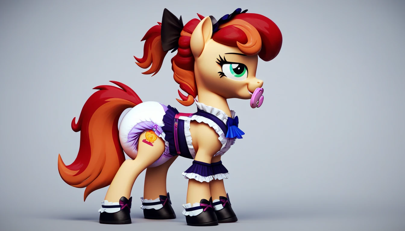 (((my little pony))), solo, white body, ((beautiful maid costume)), (perky butt), vibrant colors, 8K, high resolution, highly detailed, masterpiece, (glossy oiled body), lace stockings, (fat mommy), ((sex))
