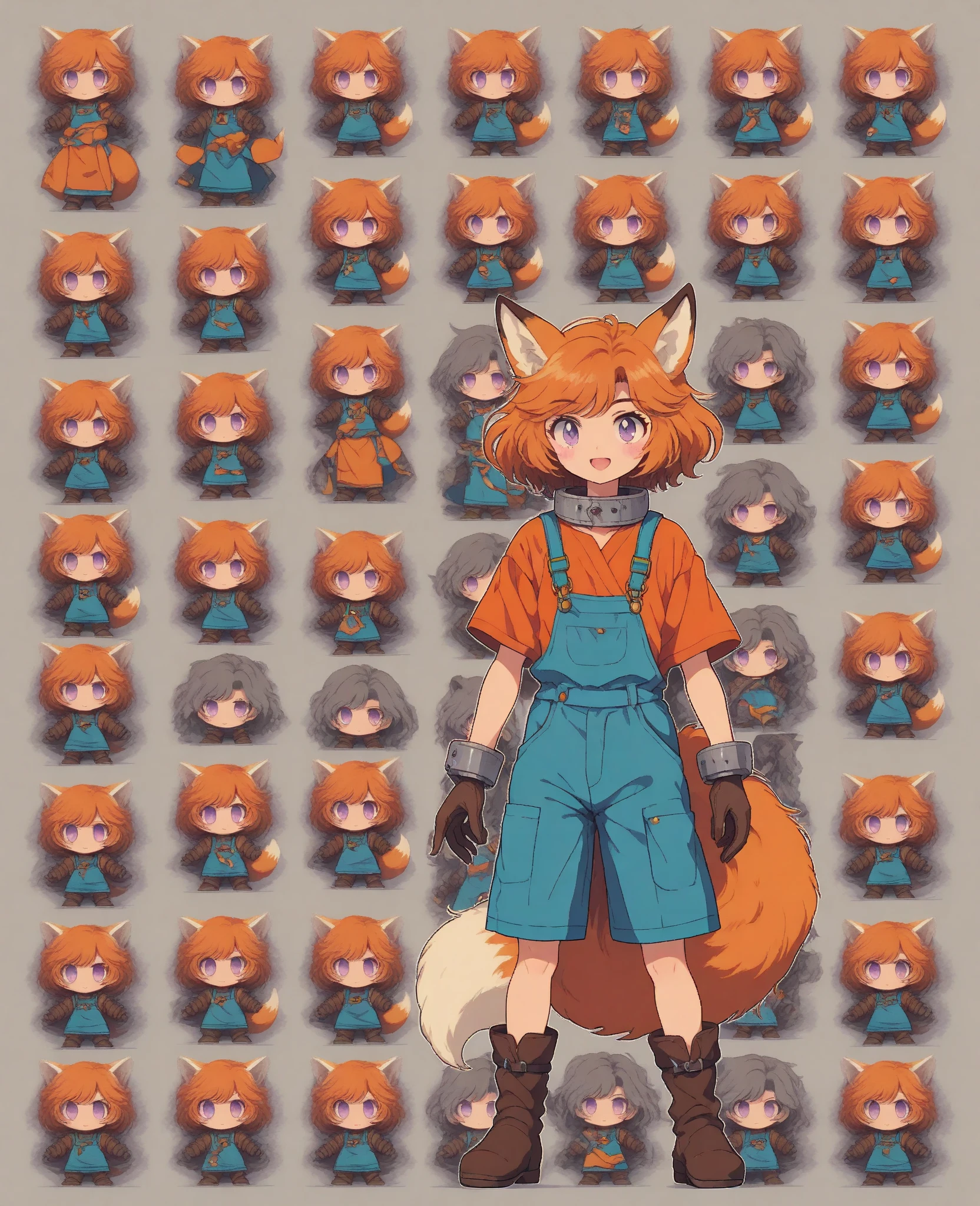 score_9, score_8_up, score_7_up, score_6_up, score_5_up, score_4_up, Anime Style, Anime Anthro Style, Shonen Style, Soft Anime Shading, (Best Quality, Masterpiece, Detailed, 4k,), Twin Peaks, Little Tail Bronx, Thick outline, 1boy, solo, ((Male, Boy, Young, Cute, Young Boy, Cute Boy, PreTeen, Tween, Twink, Gangly, Small Body Proportion)), (Cute face, Round face), Anthro Cat, Cute Anthro Cat, Brunette fur, deep brown fur, Dark-Orange Hair, Spiky Dark-Orange Hair, Freckles, Fangs, long tail, (Tight blue Latex Rubber Pants, padded Dark-Blue latex rubber gloves, Dark-Blue latex rubber boots), White tank-top, Elbow-Pads, Knee-Pads, Hat, Tool-Belt, serious face, grumpy, grouchy, mad, irritated, sleepy eyes, character sheet, engineer, ((Emphasize Boots, Emphasize Gloves, Emphasize Latex))