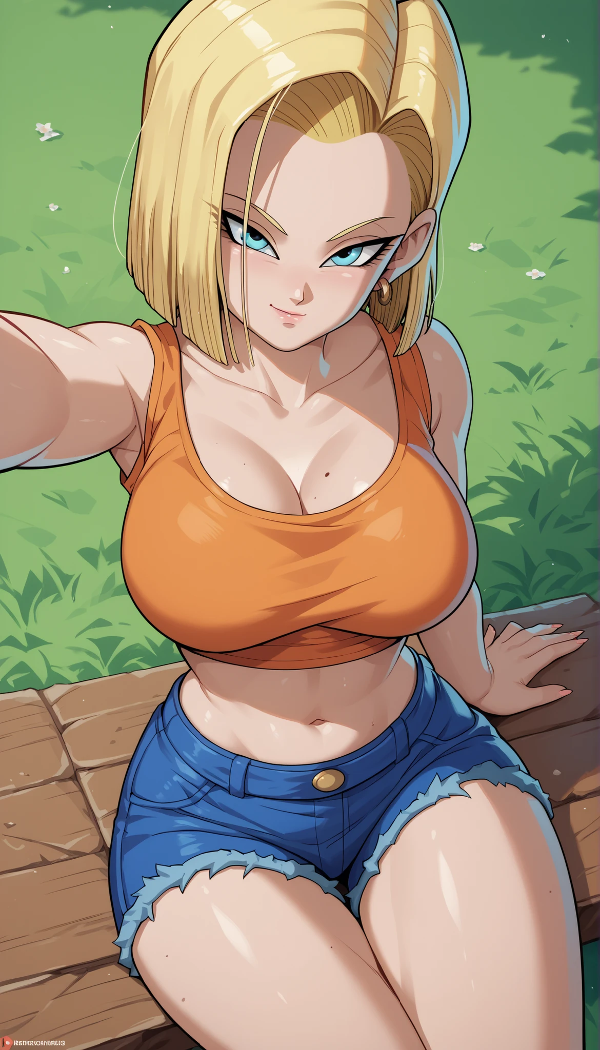 masterpiece, Highest quality, Unreal Engine, Super Resolution, Very detailed,
Beautiful woman, Android 18, Vivid expression, Healthy Body, Beautifully detailed sweat glands, Smooth skin texture, Carefully drawn,
(humidity:1.2), Beautiful Eyes, (Attractive face:1.2), (Beautiful Skin), (Big Breasts), Puffy nipples, (Sticky with sweat), In a dynamic pose,
In the world of Dragon Ball, Outdoor, In the city of the future,