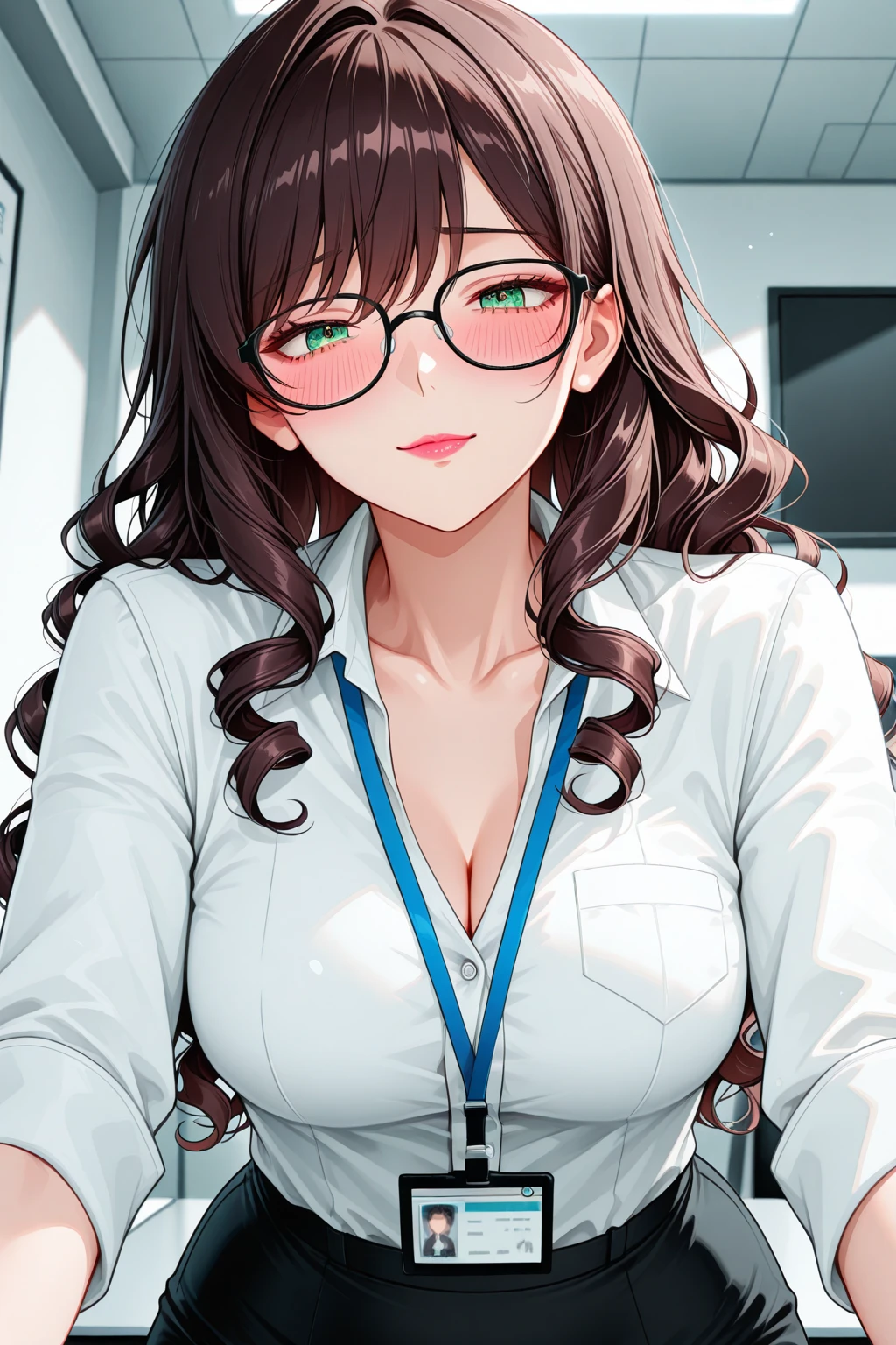 popped collar ,High collar,White shirt,sexy Wife,Lying down,Naked shirt,Dress shirt,Glasses,MOTHER,