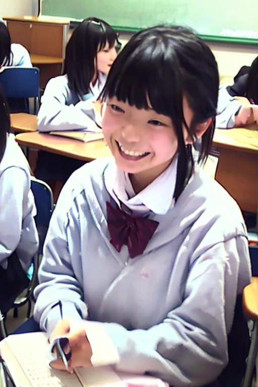 Laughing Japanese high school girl、High 、School classroom、Laughing with your mouth open、Smiling at the camera