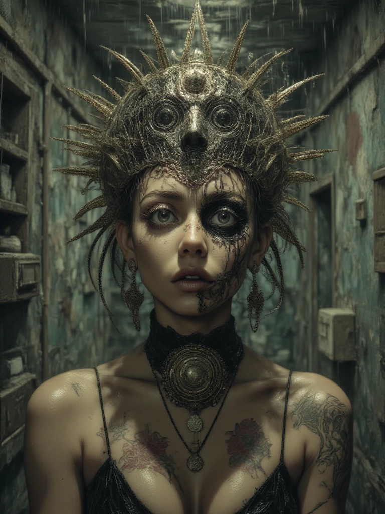 (8K UHD:1.2), (horror:1.2), <lora:y4nn:1> y4nn, a full body portrait of a female android melded to a writhing mass of intricate twisted cables and colored wires, (mouth open screaming with terror:1.2), (wires and tubes), (advanced technology), (subtle reflections)
<lora:add-detail-xl:1.2> <lora:xl_more_art-full_v1:1>