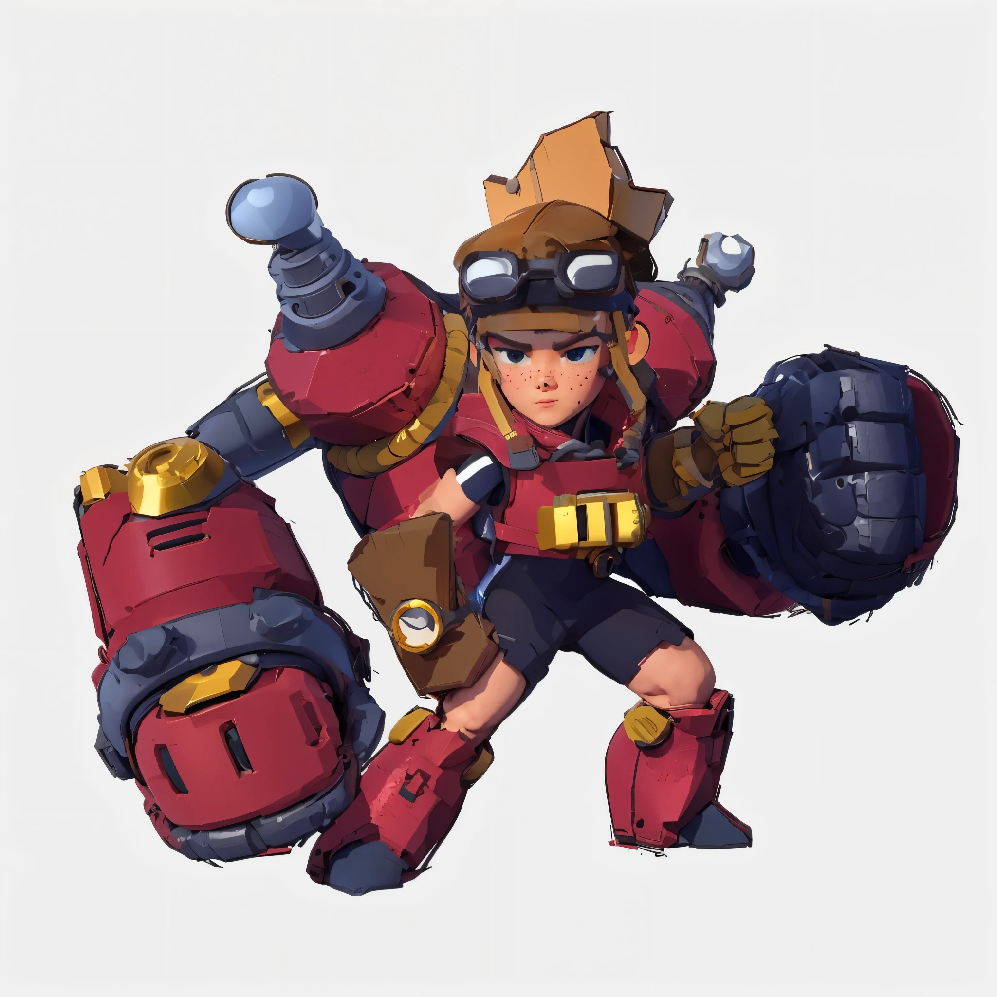 A young repairman,3D Texture,Goggles,red robotic arm,Supercell style ,