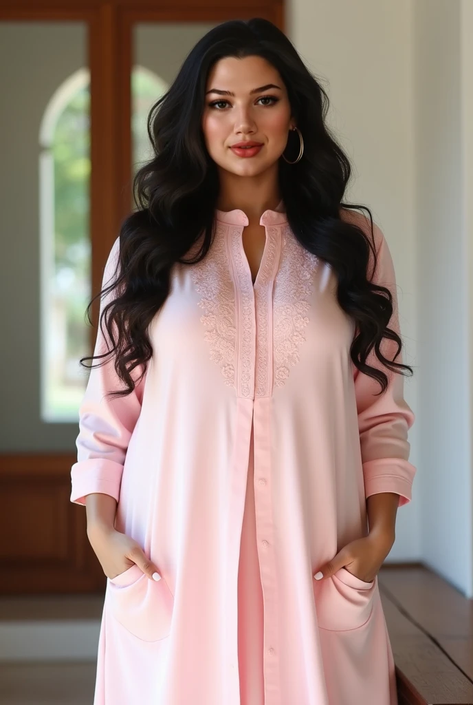 A Pakistan lady. Cute and beautiful. Fat girl. Very fat girl. Wearing punjabi style kurti. Very simple kurti. Realistic image.