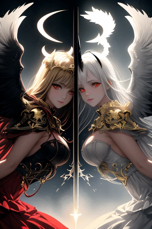 ((best quality)), ((masterpiece)), (detailed), perfect face, ((best quality)), ((masterpiece)), (detailed), perfect face(Golden ratio:1.2),(Fault color:1.3),[(White background:1.4)::10], (full bodyesbian:1.2),(Ultra-detailed:1.3),(tarot:1.6),(magister (tarot):1.6), (Paper:1.2)（Red and white color background） (colorful ink paper flower grow on the face:1.2), teens girl，White hair，Red glowing eyes, sportrait, photorealestic,（（（Red and white trench coat））），（Red scarf)，a black pleated skirt，black t-shirts，longer sleeves，（（With a hood））Red and white headphones，((Multiple pairs of angel wings))，side-lighting, the wallpaper, NSFW, Depicting female characters from ethereal anime in a high-quality anime art style，，，8K，Red and white shoes with a sense of technology，(chaotic geometric images:1.3),(nagative space:0.8),(Drawing board:1.3), (ether colorful ink flowing:1.3), a knight, white background, plain background, Bloodborne inspired, tatty Bloodborne attire, occult aesthetic, occult, tatty red and white clothing detailed and intricate steampunk and detailed gothic lolita (with a hood), long coat, Complex laced boots, Fluttering lace flared long knee length dress with frilly petticoats, long dress, knee length dress, pleated petticoats, lolita dress, petticoats gothic lolita, beautiful small breasts, (((( Highly detailed face))), small thin nose, Small thin lips mouth, (((Very sharp focused eyes))), Very large slit precision pale grey eyes that shine like jewels. very long eyelashes, Silver hair swaying in the wind, Emitting a dazzling light in a mandala pattern, white background, Very dramatic and cinematic lighting, tatty damaged old red and white clothing, full body, whole body, body, cosmic horror, grim dark