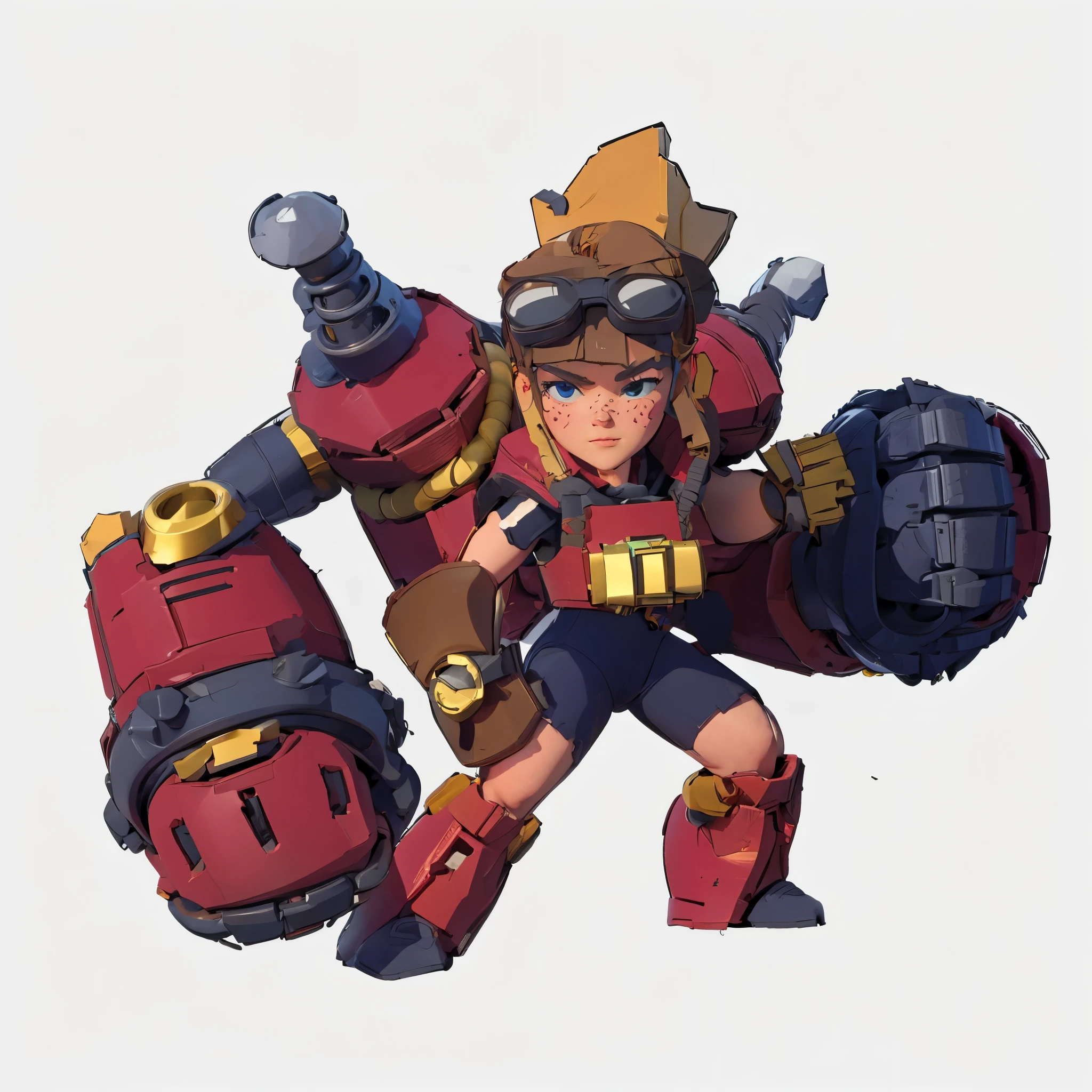 A young repairman,3D Texture,Goggles,red robotic arm,Supercell style ,