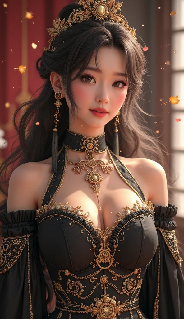 (Pure Color: 0.9), (Color: 1.1), (Masterpiece: 1,2), Best Quality, Masterpiece, High Resolution, Original, Highly Detailed Wallpaper, Beauty, Victorian, Dress, Melancholy, Big Breasts, Sepia Color, 30 years old --auto --s2