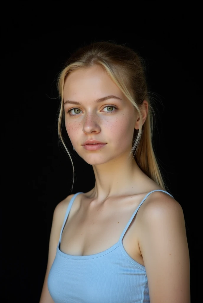 best quality, masterpiece, detailed, realistic, RAW photo, portrait, a girl Blonde hair, Sock bun, rim lighting
