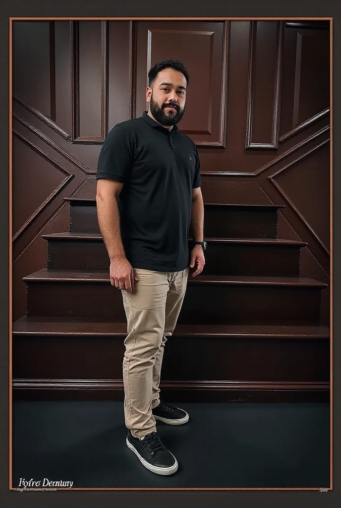 Chubby male wearing black shirt and black pant