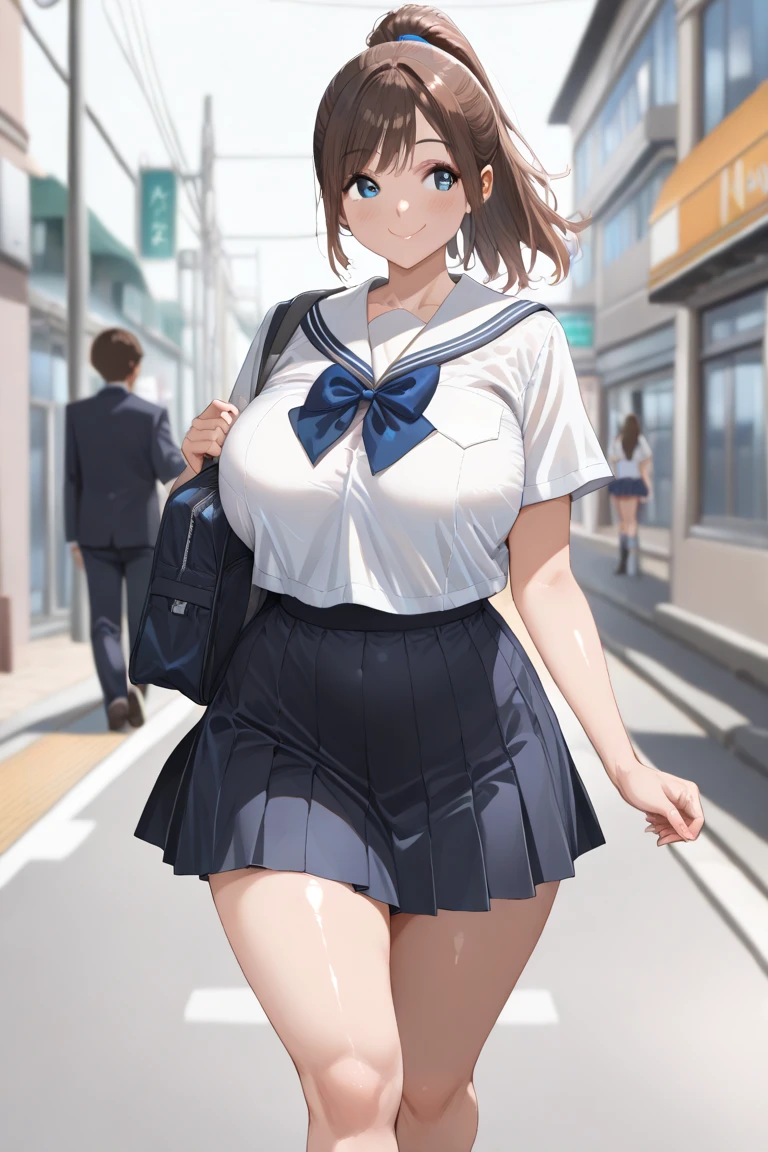 ((top-quality、8K、masterpiece:1.3))、女の子1人、2 arms、accurate and beautiful hands、a train with many people on it、Slender Abs、hyperdetailed face、A detailed eye、二重まぶた、very Bigger breasts、large full breasts、Colossal tits、Neat and clean schoolgirl、short-hair、Straight bob hair、Shorthair with bangs、A smile、Schoolgirl Uniform、Low male genitals visible through the skirt、An 18-year-old woman、Sheer white shirt、Unbutton and unfold the shirt、Exposing breasts、Navy blue ribbon at the collar、Dark Blue Pleated Micro Mini Skirt、He carried his navy blue student bag over his shoulder..、Peek at the viewer、graphics beautiful、On the train、There are a lot of people、Show me your whole body、From head to toe、beautiful daruma pictures、 Standing、No bra、teats see through、You can see the shape of your nipples even through your shirt..、No panties、No panties、No panties、Detailed female genitalia shape pantyhose is missing、(Facing the front)(((Blushing cheeks、embarassed expression)),(((Pull up the skirt with your right hand)))、Showing female genitalia、、Background depth of field、On the train、((A man in a suit standing behind))、((A man rubs my chest from behind))、Please choose one'skirt in the crowd、Found in many men、Eyes are hearts、trembling with excitement、White breath、Panties on the thighs