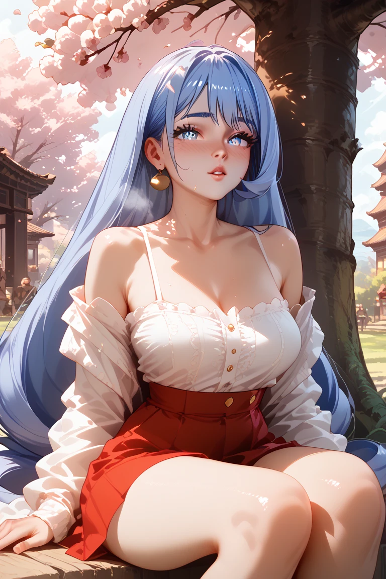 Top quality, 8k, 32k, Masterpiece, photo realistic, realistic, beautiful cosplay girl sitting on a bench in the park with blue hair, seductive cosplay girl, trending on artstation pixiv, cosplay goddess, beautiful cosplay girl squatting, fine anime cg art, 8k high quality detail art , [4k digital art]!!, professional makeup, necklace, very big breasted woman, (seductive pose), Sexy, beautiful white face shining, beautiful face, pink cheeks, beautiful lips, porcelain skin, detail intricate, super detailed, super high, highest detailed, high detailed, delicate, incredible detailed, fine detailed, cinematic lighting, top quality, masterpiece, smooth and beautiful, CG , unity, 8k wallpaper, Stunning, fine detail, unity CG wallpaper 8k ultra detailed, large file size, ultra detailed, high resolution, incredible detail, stunning detail, depth of field, oil painting effect in Rembrandt art style, concept portrait art in Stanley Artgerm Lau style, WLOP, trending on Artstation, epic, trend in society, detailed digital painting, very high quality model.