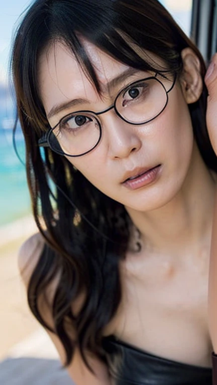 Shortcuts,beautiful,K-Pop Idols,Japanese Idols,Japanese actress,High resolution,beautiful skin,8K,RAW Photos,Highest quality,masterpiece,Realistic,photo-Realistic,clear,Professional Lighting,beautiful顔,Highest quality,超High resolution,whole body,sexy,beautiful feet,beautiful歯列, beautiful唇,smile, Wearing glasses,White Bikini,Playing on the sandy beach