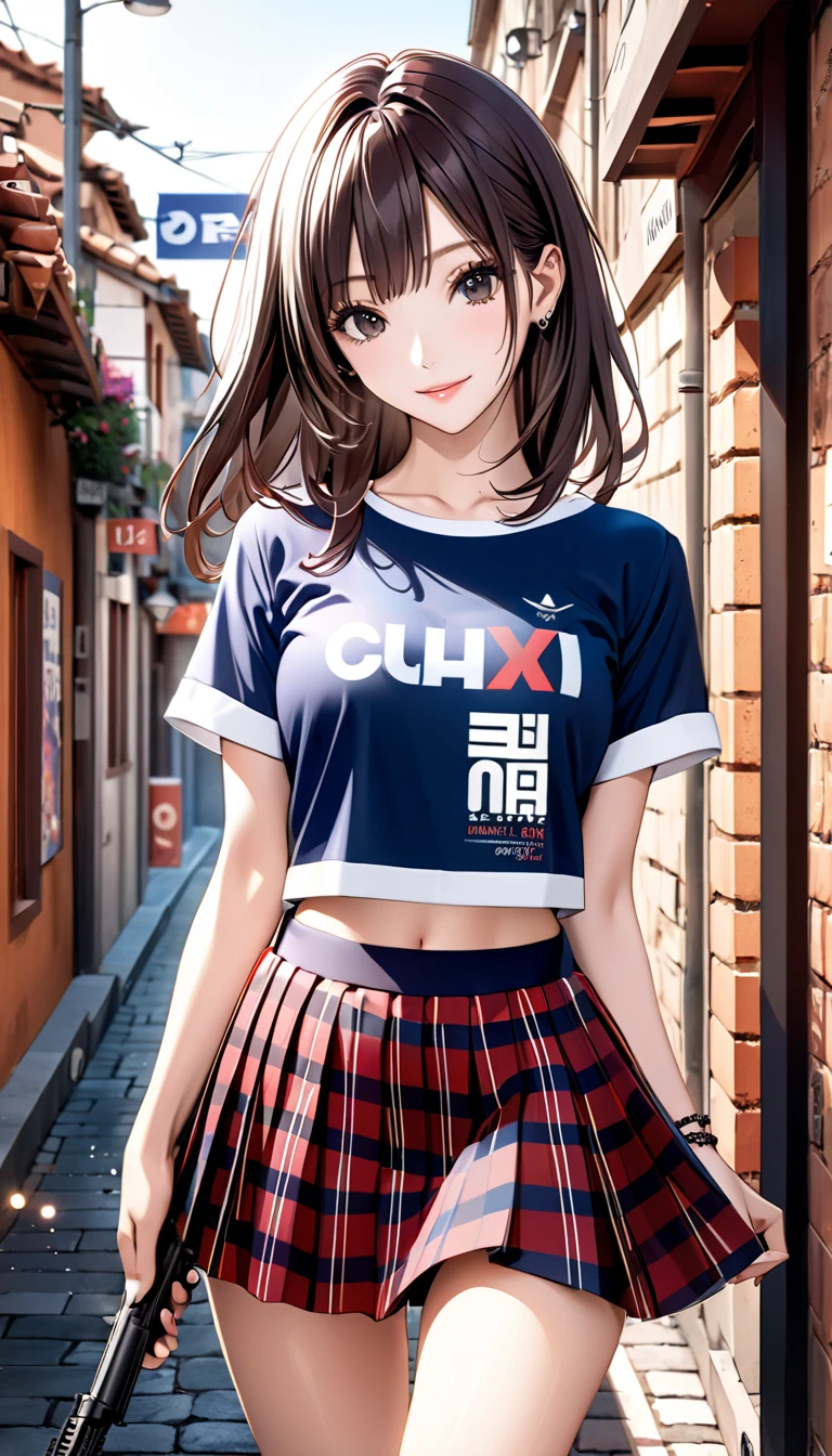((((highest quality)))), (((Ultra-precision CG 16K))), (((masterpiece))), (((Very detailed))), (((Extremely detailed))), (((Black outline:1.3, Written boundary depth:1.3 , Written soft outline))), Maximum clarity and sharpness,Multilayer Texture, Surface Shading, Cinematic lighting, Beautiful details sparkle ,Perfect Proportions, Limited to three woman, BREAK accurate, Anatomically correct, Highly detailed face and skin texture, drawn in detail, Highly detailed facial and skin texture, Detailed eyes, beautiful hair, Beautiful Japanese Idol face, Beautiful and beautiful eyes, Beautiful body, Beautiful breasts, Beautiful thighs, Beautiful legs, Beautiful fingers, (Beautiful views) , skinny body, ((Beautiful Skin)), ((Skin Texture)) BREAK breast enlarged, large Breasts, rocket breasts, (((perky breasts))), covered nipples, slender waist, (smiling , narrow eyes, blush, determined expression, hot, sweaty , Heavy breathing,) BREAK (((wearing oversized character print t-shirt, wearing pleats mini-skirt, breasts is covered by outfit))) , wearing earrings, BREAK ( stick breast out),(((looking at viewer, super detailed background , summer sky, high school student drinking and put a straw in the mouth on street, leaning against wall))),